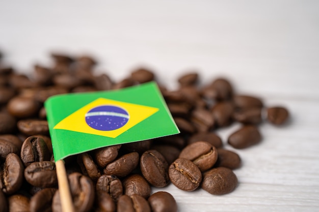 Brazil flag on coffee beans.