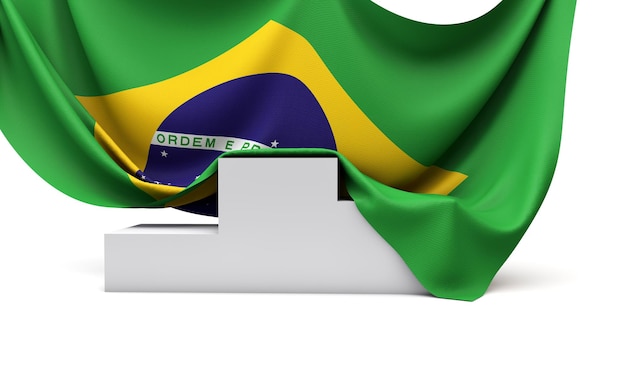 Brazil flag draped over a competition winners podium d render