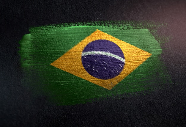 Photo brazil flag made of metallic brush paint on grunge dark wall