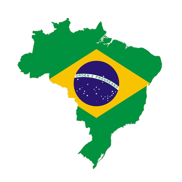 Brazil flag map country outline with national flag