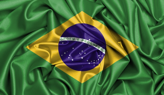 Photo brazil flag satin fabric texture illustration.