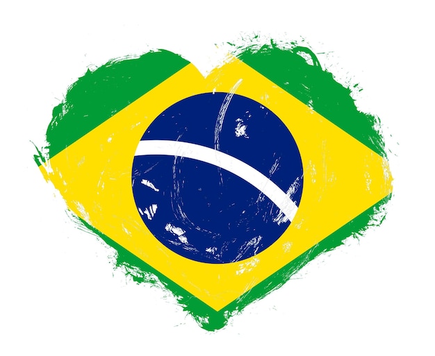 Brazil flag in stroke brush heart shape on white background