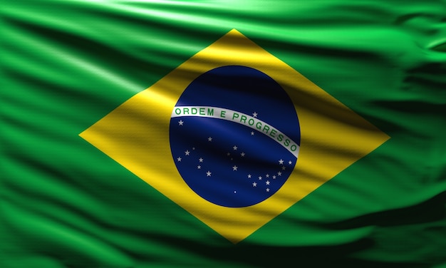 Флаг Бразилии развевается на ветру Национальный символ бразильской страны