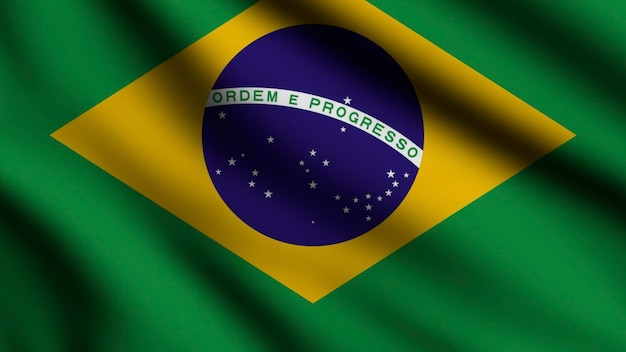 Brazil flag waving in the wind with 3d style background