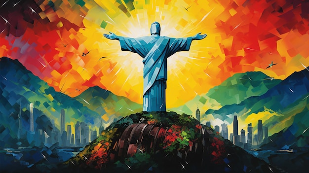 Brazil Independence Day Colorful Background with Christ the Redeemer for Poster Banner Flyer