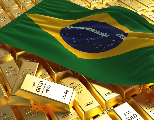 Brazil national country flag on Golden ingots bars