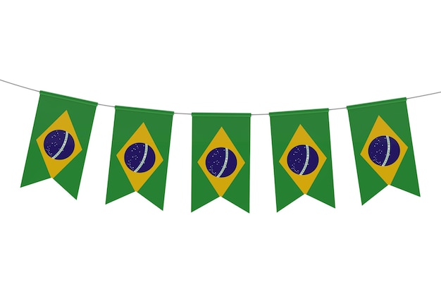 真っ白な背景の3Dレンダリングに対するブラジルの国旗のお祝いのホオジロ