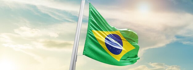 ブラジル国旗を振る