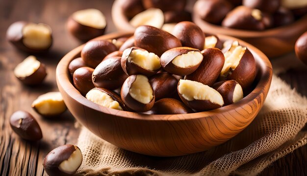 Brazil nuts in wooden bowl