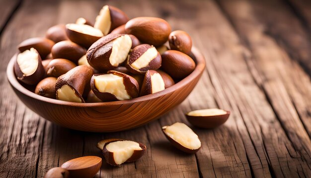 Brazil nuts in wooden bowl