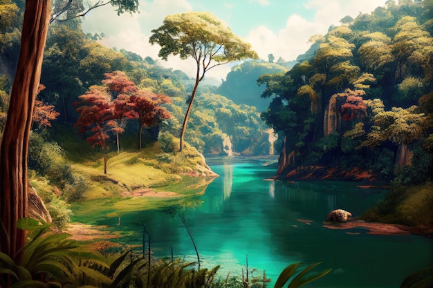 Braziliaans landschap met rivieren en bergen Generatieve AI Kunst Prachtig uitzicht