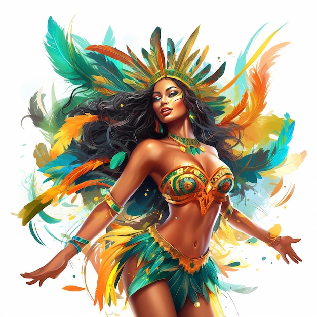 Braziliaanse Carnaval-danseresvrouw bij Braziliaans Carnaval voor viering Generatieve ai