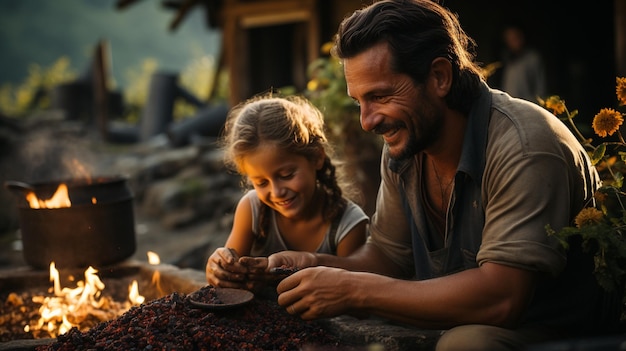 Braziliaanse familie roosterende koffiebonen geoogst