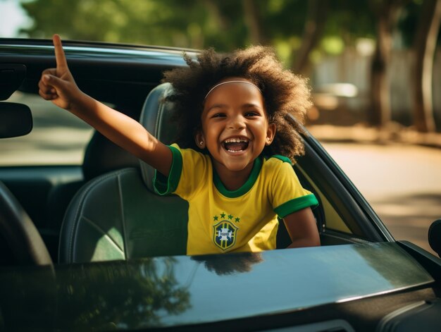 Braziliaanse jongen viert de overwinning van zijn voetbalteam