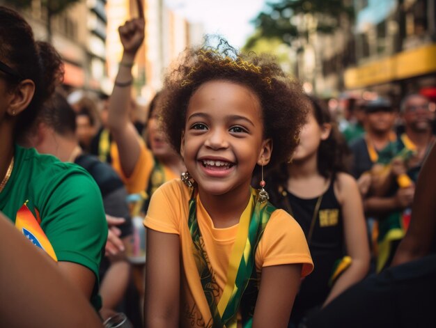 Braziliaanse jongen viert de overwinning van zijn voetbalteam