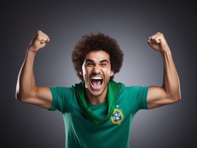 Braziliaanse man viert de overwinning van zijn voetbalteam