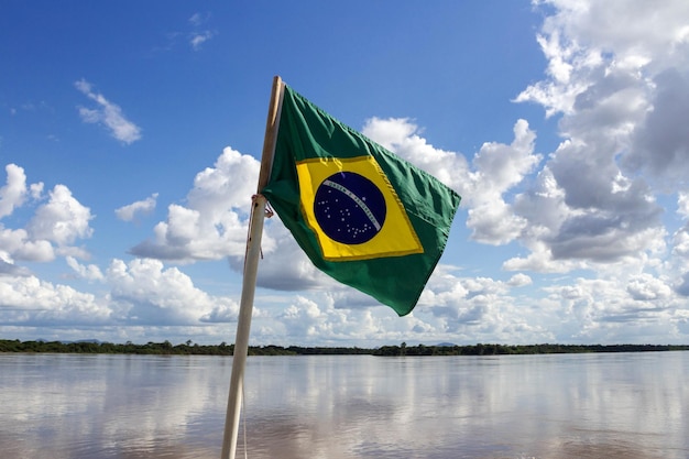 Braziliaanse vlag wappert in de wind Vertaalvolgorde en voortgang