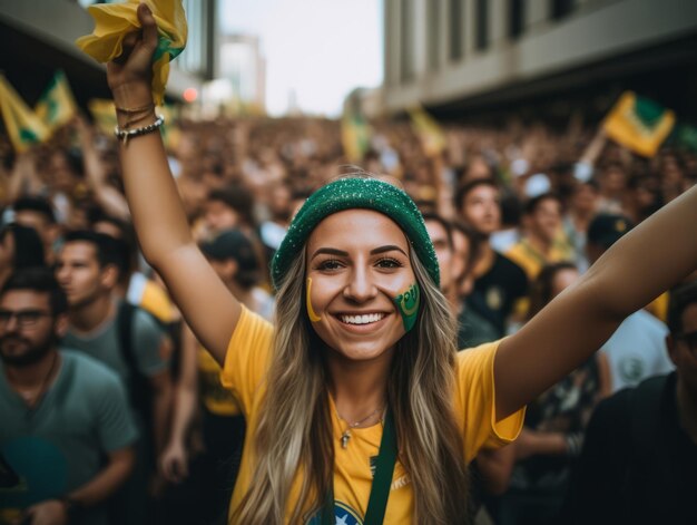 Braziliaanse vrouw viert de overwinning van haar voetbalteam