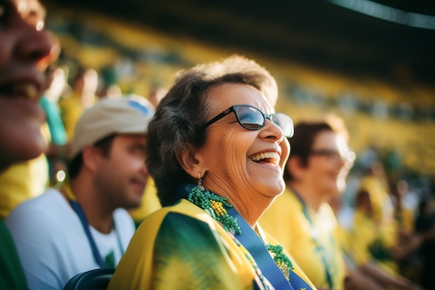 Braziliaanse vrouwelijke voetbalfans in een WK-stadion die het nationale team steunen