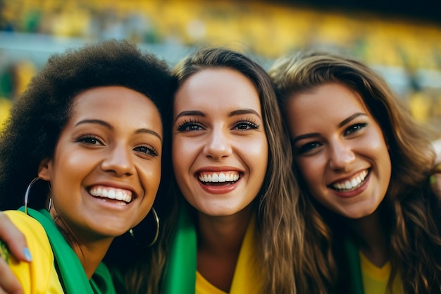 Braziliaanse vrouwelijke voetbalfans in een WK-stadion ter ondersteuning van het nationale team