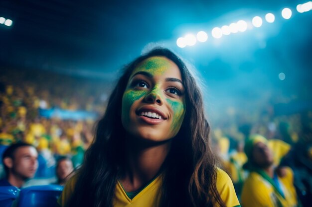 Braziliaanse vrouwelijke voetbalfans in een WK-stadion ter ondersteuning van het nationale team