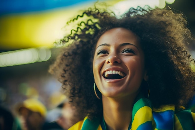 Foto braziliaanse vrouwelijke voetbalfans in een wk-stadion ter ondersteuning van het nationale team