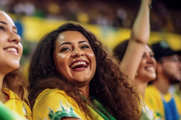 Braziliaanse vrouwelijke voetbalfans in een WK-stadion ter ondersteuning van het nationale team