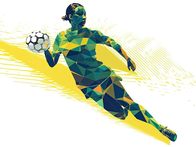 Braziliaanse vrouwelijke voetballer in actie silhouet vintage Braziliaanse vlag vector Line Art Illustraties AI gegenereerd