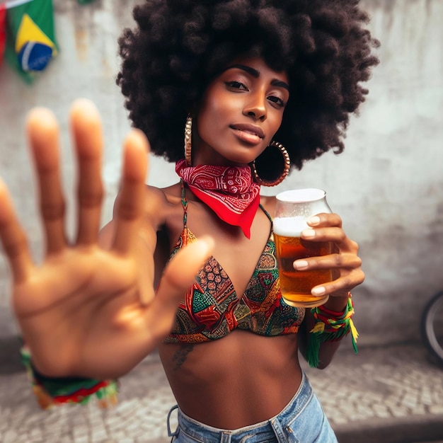 Brazilian afro woman in carnival street party Brazil