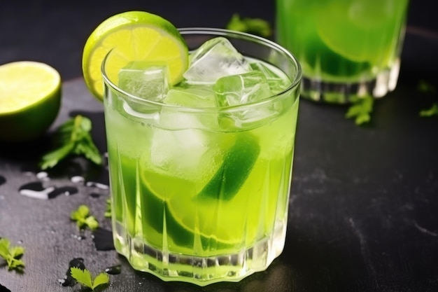 Brazilian caipirinha cocktail with limes