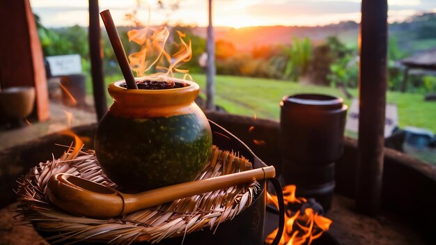 Photo brazilian chimarrao hot drink yerba mate traditional infusion from south country