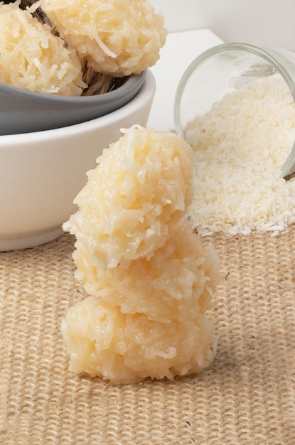 Brazilian coconut candy (cocada) close up.