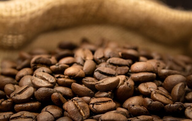 Brazilian coffee beans in macro.