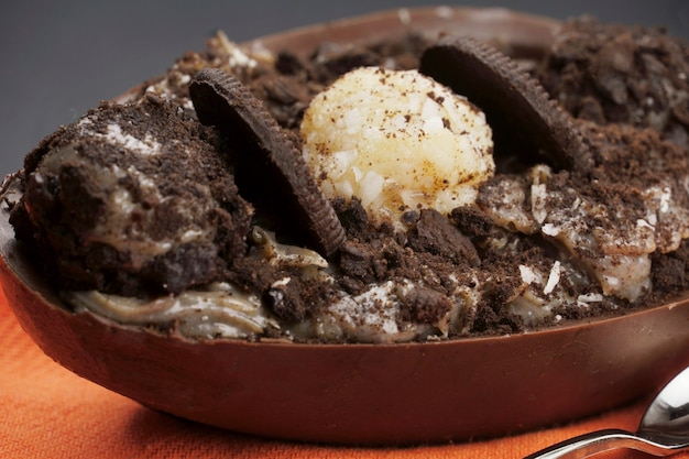 brazilian easter dessert chocolate egg with cream filling