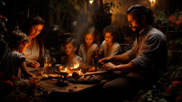 In Brazilian Family Gathered For A Traditional Meal