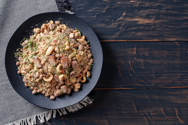 Brazilian Feijao tropeiro dish on the table