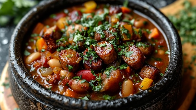 Brazilian Feijo Tropeiro beans with sausage and cassava flour