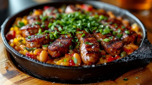 Photo brazilian feijo tropeiro beans with sausage and cassava flour