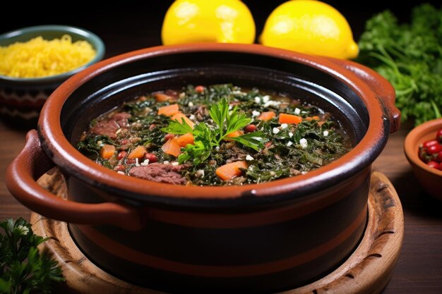 Brazilian feijoada in a black clay pot