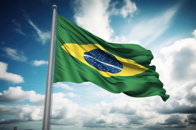 Brazilian flag flying on a flagpole