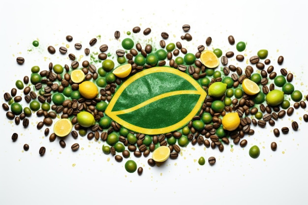 Photo brazilian flag made of lemons and coffee beans