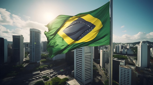 Photo the brazilian flag waving gracefully on a rooftop