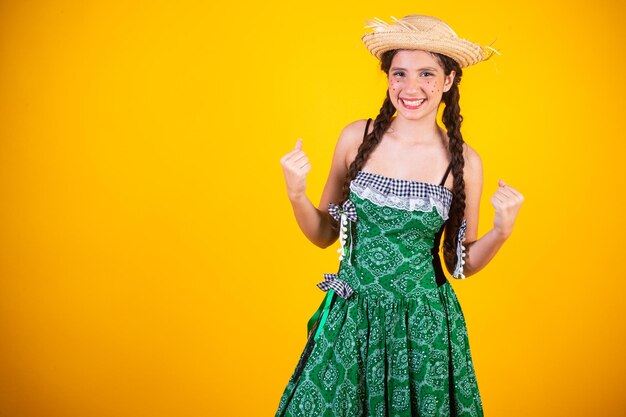 Brazilian girl with clothes from festa junina arraial festa de sao joao horizontal portrait