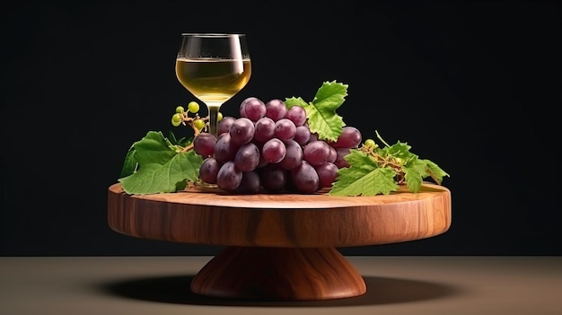 Brazilian Guarani drink with grapes on a wooden round podium to isolated view AIGenerated Photo