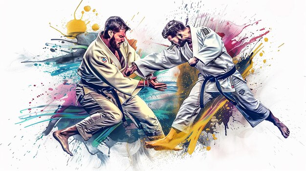 Photo brazilian jiujitsu players playing on white background sport background