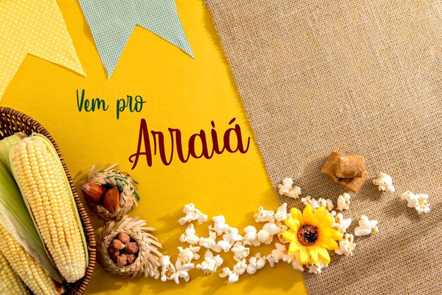 Brazilian june party background Written in Portuguese come to arraia Festa JuninaxA