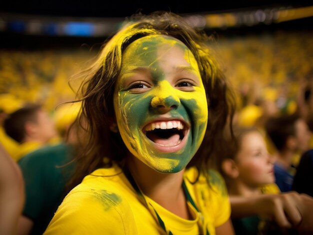 Photo brazilian kid celebrates his soccer teams victory