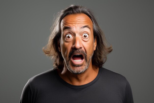 Photo an brazilian male middle age adult with straight hair with a surprised expression