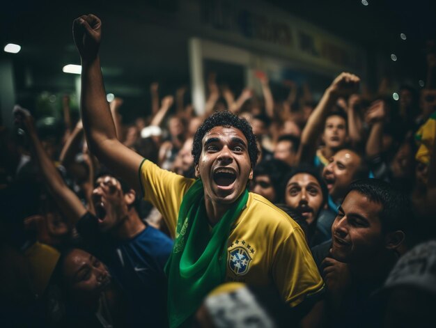 Brazilian man celebrates his soccer teams victory