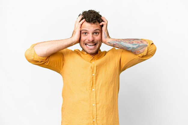 Brazilian man over isolated white background doing nervous gesture